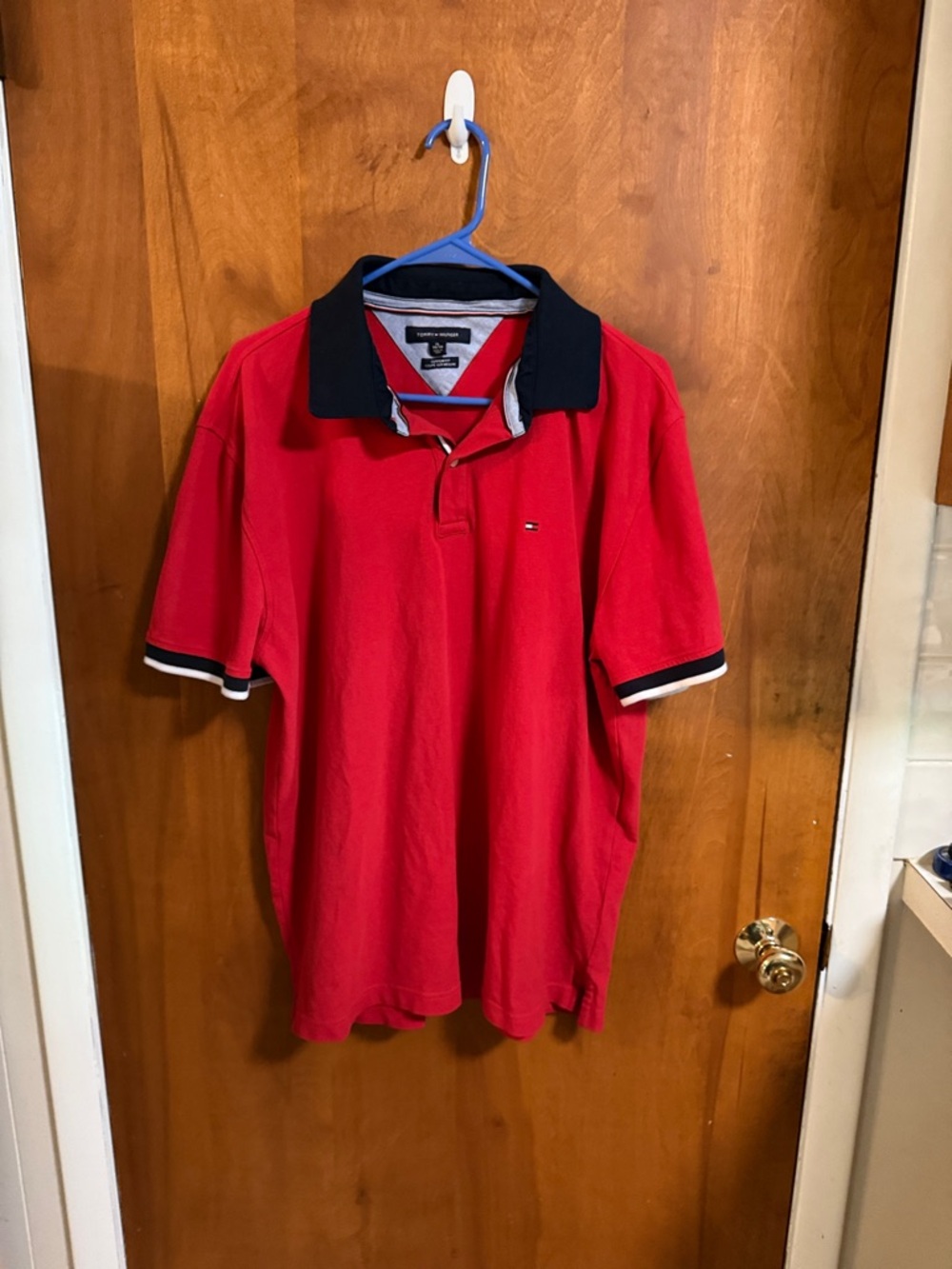 Tommy Hilfiger Red Polo with Navy Contrast Collar